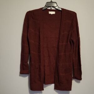 Pink Rose Burgundy Open Front Cardigan